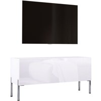 TV-Schrank in Weiß matt / Weiß glänzend mit Beinen in Chrom, a: b: 100 cm cm, h: 52 cm, t: 32 cm. TV-Möbel, TV-Tisch, TV-Bank - Weiß matt / Weiß von 3XE LIVING