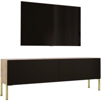 TV-Schrank in Wotan Eiche / Schwarz matt mit Beinen in Gold, a: b: 140 cm cm, h: 52 cm, t: 32 cm. TV-Möbel, TV-Tisch, TV-Bank - Wotan Eiche / Schwarz von 3XE LIVING