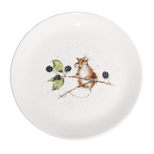 440s Wrendale Designs Porzellan-Kuchenteller Brombeer-Maus ca. 20,5 cm D Dessert-Platte Frühstück mit Motiven von der britischen Künstlerin Hannah Dale von 440s