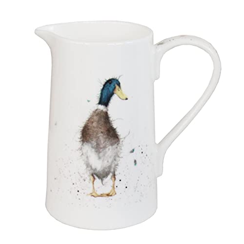Wrendale Designs Porzellan-Kanne Ente ca.600ml Royal Worcester Blumen-Vase mit Stock-Erpel Motiv von der britischen Künstlerin Hannah Dale für Tee Kaffee Milch Blumen & als Geschenk von 440s