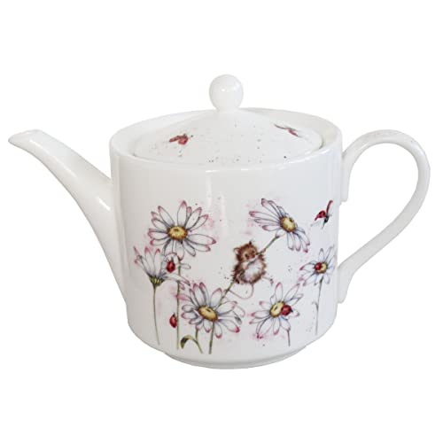 440s Wrendale Designs Porzellan Teekanne Maus&Blume ca.1130ml Royal Worcester mit Marienkäfer & Sommer-Blumen Motiven von der britischen Künstlerin Hannah Dale für Tee Kaffee Milch als Geschenk von 440s