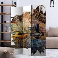 Raum Trennwand mit NEW YORK Collage Leinwand und Fichte von 4Home