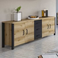 XXL Sideboard in Eichefarben und Schwarz 3 Schubladen und 4 Türen von 4Home