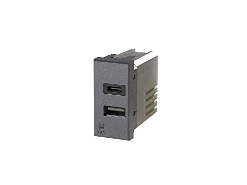 4box USB3.0 USB Netzteil 3 Ampere 2 Ausgänge auf Einzelmodul Typ A und Typ C Stecker kompatibel zu Bticino Axolute Anthrazit von 4Box