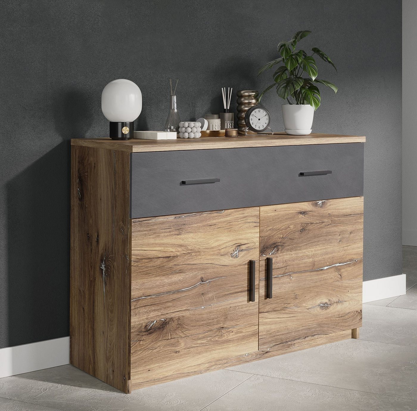 58 aufm Kessel Schlafzimmer-Set Sideboard Jackelyn 103x41x83 Flagstaff Eiche/Matera 10248, (Sparset, 2-St), Schubladen mit Selbsteinzug (Soft Close) von 58 aufm Kessel