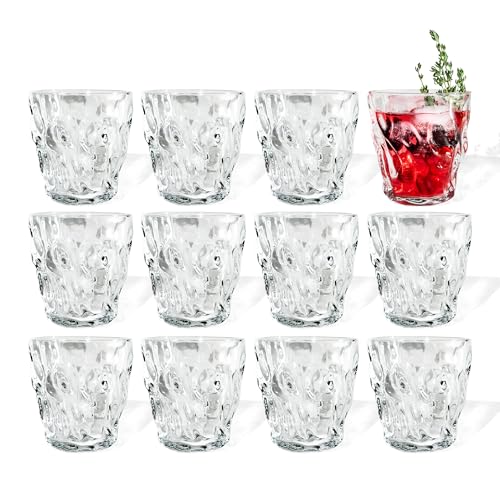 7 O'CLOCK Gläser 12er Set | Design Vintage Ocean Glass Miami Short | Trinkgläser Eiskaffeegläser Cocktailgläser Longdrinkgläser Wasser Tee Kaffee Saft | Spülmaschinenfest langlebig | 185ml von 7 O'CLOCK