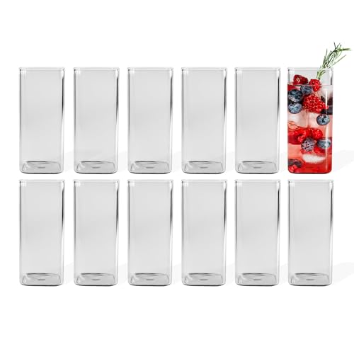 7 O'CLOCK Gläser 12er Set | Design Vintage Square Glass Kuba | Trinkgläser Eiskaffeegläser Cocktailgläser Longdrinkgläser Wasser Tee Kaffee Saft | Spülmaschinenfest langlebig | 350ml von 7 O'CLOCK