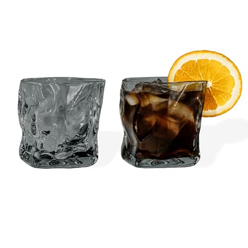 7 O'CLOCK Gläser 2er Set | Design Vintage Diamond Black Glass Alaska | Trinkgläser Eiskaffeegläser Cocktailgläser Longdrinkgläser Wasser Tee Kaffee Saft | langlebig | 200ml von 7 O'CLOCK