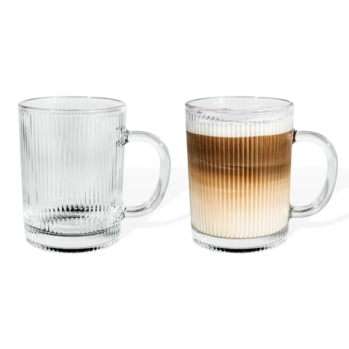 7 O'CLOCK Gläser 2er Set | Design Vintage Riffle Mug Paris | Trinkgläser Eiskaffeegläser Cocktailgläser Longdrinkgläser Wasser Tee Kaffee Saft | Spülmaschinenfest langlebig | 300ml von 7 O'CLOCK