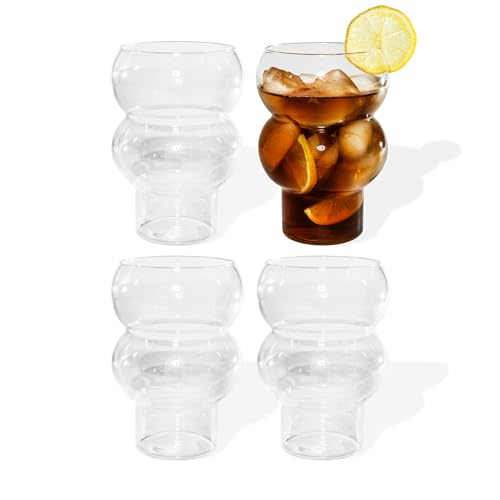 7 O'CLOCK Gläser 4er Set | Design Vintage Bubble Glass Tokyo Two | Trinkgläser Eiskaffeegläser Cocktailgläser Longdrinkgläser Wasser Tee Kaffee Saft | Bobbel Spülmaschinenfest langlebig | 500ml von 7 O'CLOCK