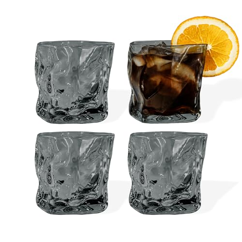 7 O'CLOCK Gläser 4er Set | Design Vintage Diamond Black Glass Alaska | Trinkgläser Eiskaffeegläser Cocktailgläser Longdrinkgläser Wasser Tee Kaffee Saft | langlebig | 200ml von 7 O'CLOCK