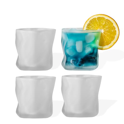 7 O'CLOCK Gläser 4er Set | Design Vintage Diamond Milky Glass Alaska | Trinkgläser Eiskaffeegläser Cocktailgläser Longdrinkgläser Wasser Tee Kaffee Saft | Spülmaschinenfest langlebig | 200ml von 7 O'CLOCK