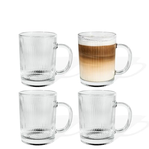 7 O'CLOCK Gläser 4er Set | Design Vintage Riffle Mug Paris | Trinkgläser Eiskaffeegläser Cocktailgläser Longdrinkgläser Wasser Tee Kaffee Saft | Spülmaschinenfest langlebig | 300ml von 7 O'CLOCK