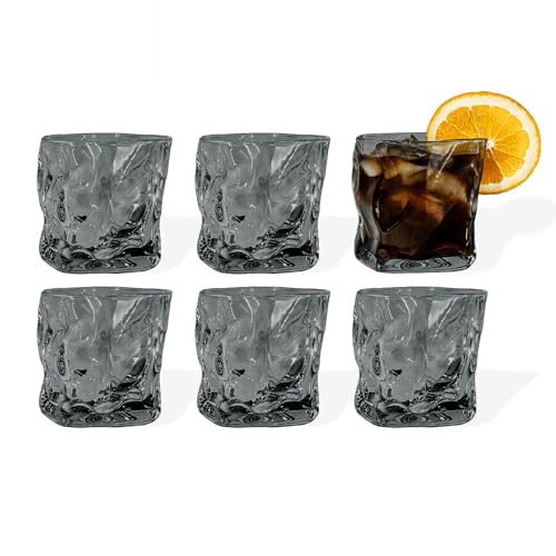 7 O'CLOCK Gläser 6er Set | Design Vintage Diamond Black Glass Alaska | Trinkgläser Eiskaffeegläser Cocktailgläser Longdrinkgläser Wasser Tee Kaffee Saft | langlebig | 200ml von 7 O'CLOCK