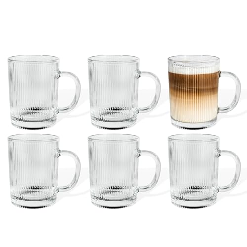 7 O'CLOCK Gläser 6er Set | Design Vintage Riffle Mug Paris | Trinkgläser Eiskaffeegläser Cocktailgläser Longdrinkgläser Wasser Tee Kaffee Saft | Spülmaschinenfest langlebig | 300ml von 7 O'CLOCK