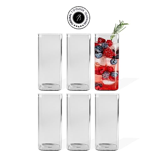 7 O'CLOCK Gläser 6er Set | Design Vintage Square Glass Kuba | Trinkgläser Eiskaffeegläser Cocktailgläser Longdrinkgläser Wasser Tee Kaffee Saft | Spülmaschinenfest langlebig | 350ml von 7 O'CLOCK