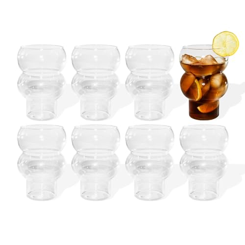 7 O'CLOCK Gläser 8er Set | Design Vintage Bubble Glass Tokyo Two | Trinkgläser Eiskaffeegläser Cocktailgläser Longdrinkgläser Wasser Tee Kaffee Saft | Bobbel Spülmaschinenfest langlebig | 500ml von 7 O'CLOCK