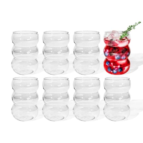 7 O'CLOCK Gläser 8er Set | Design Vintage Bubble Long Rio | Trinkgläser Eiskaffeegläser Cocktailgläser Longdrinkgläser Wasser Tee Kaffee Saft | Spülmaschinenfest langlebig | 550ml von 7 O'CLOCK