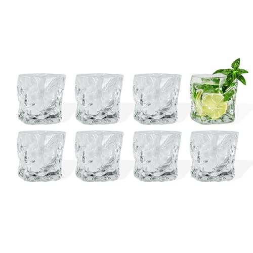 7 O'CLOCK Gläser 8er Set | Design Vintage Diamond Clear Glass Alaska | Trinkgläser Eiskaffeegläser Cocktailgläser Longdrinkgläser Wasser Tee Kaffee Saft | Spülmaschinenfest langlebig | 200ml von 7 O'CLOCK