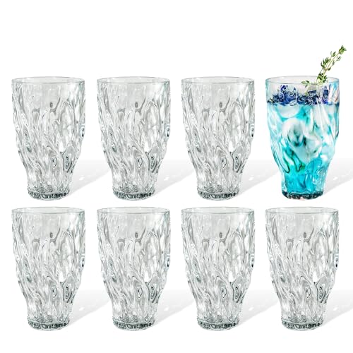 7 O'CLOCK Gläser 8er Set | Design Vintage Ocean Glass Miami Long | Trinkgläser Eiskaffeegläser Cocktailgläser Longdrinkgläser Wasser Tee Kaffee Saft | Spülmaschinenfest langlebig | 320ml von 7 O'CLOCK