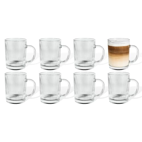 7 O'CLOCK Gläser 8er Set | Design Vintage Riffle Mug Paris | Trinkgläser Eiskaffeegläser Cocktailgläser Longdrinkgläser Wasser Tee Kaffee Saft | Spülmaschinenfest langlebig | 300ml von 7 O'CLOCK