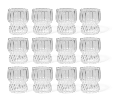 7 O'CLOCK Gläser 8er Set | Design Vintage Stripe Curve Norway | Trinkgläser Eiskaffeegläser Cocktailgläser Longdrinkgläser Wasser Tee Kaffee Saft | Spülmaschinenfest langlebig | 300ml von 7 O'CLOCK