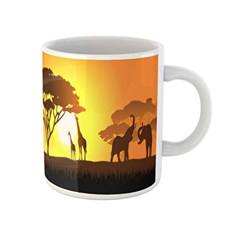 759 Becher Orange Afrika Afrikanische Savanne Abendlandschaft Safari Baum Giraffe Kaffeetassen Mit Großem Henkel Tassen Personalisiert Tasse Für Geschenk Tee Kaffeeliebhaber 330Ml von 759