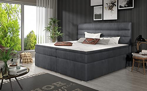 A-dekor home Boxspringbett ALPI Hotelbett, kontinentales Bett,140/160/180x200cm,Grau/Schwarz/Weiß/Blau/Grün, Bettkasten, Bonell Matratze, Topper (160 x 200 cm, Monolith 97 Dunkelgrau) von A-dekor home