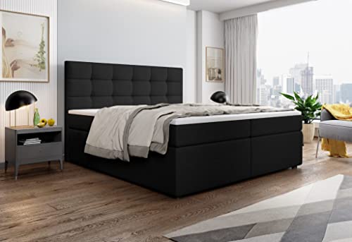 A-dekor home Boxspringbett Fenix Hotelbett, kontinentales Bett, Designerbett, 140/160/180x200cm, viele Farbvarianten, Zwei Bettkasten, Bonell Matratze, Topper (Inari 100 Schwarz, 180 x 200 cm) von A-dekor home