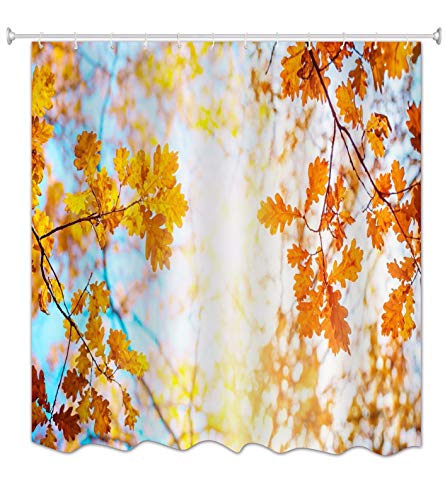 A.Monamour Duschvorhänge Herbst Herbstsaison Gelb Eiche Baum Blätter Orange Natur Landschaft Drucken Wasserdicht Mehltau Resistent Polyester Stoff Dicken Duschvorhang, Keine Liner Benötigt 180X180 cm von A.Monamour