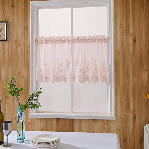 A.Monamour Gardine Scheibengardinen Kurzstores Kurzer Vorhang für Küche Schrank Tür Bestickte Spitze Sheer Voile Vorhänge Kleines Halbes Fenster Volant Stoff Küchenvorhang Fensterbehandlung - Rosa von A.Monamour