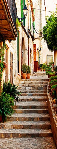 A.Monamour Türtapete Selbstklebend Türfolie Türposter 3D Steintreppen Straße In Valldemossa Dorf In Mallorca Spanien Vinyl Folie Türdeko Tapete Wandbild Türaufkleber Türtattoo 77 x 200 cm von A.Monamour