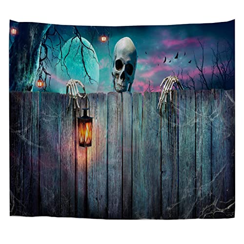 A.Monamour Wandteppiche Wanddekor Tuch Halloween Skelett Mit Laterne Auf Holzbanner In Gruseliger Nacht Stoff Wandtuch Wandbehang Wandkunst Wandbilder für Schlafzimmer Schlafsaal Wohnzimmer 102x153cm von A.Monamour