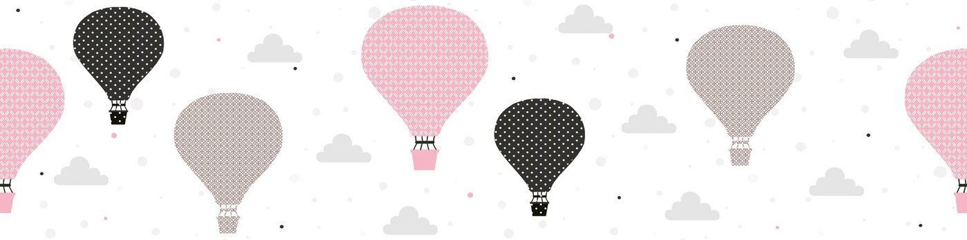 A.S. Création Bordüre Cloud Balloons, glatt, Heißluftballon Bordüre Tapete Kinderzimmer Rosa Grau Schwarz von A.S. Création