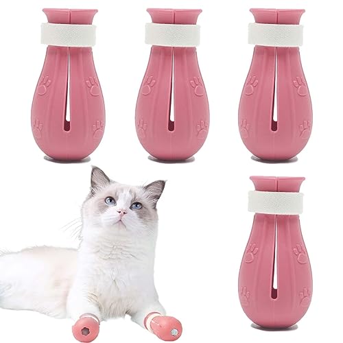 AAED 4 Stück Anti-Kratz-Stiefel,Katzenschuhe，Anti-Kratzer Katzenschuhe， Verstellbare Katzenfußabdeckungen, Für Haustierpflege，Baden, Rasieren, Untersuchen Und Behandeln Von Katzen（Rosa） von AAED