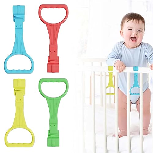 AAED 4 Stück Ringe Für Kinderbetten,Baby Hand Ringe Griff,Abnehmbarer Handringe, Laufstallringe, Laufstallgriffe,Krippenzubehör,Laufstallgriffe Helfen Babys, Das Stehen Zu Lernen (4 Farben) von AAED