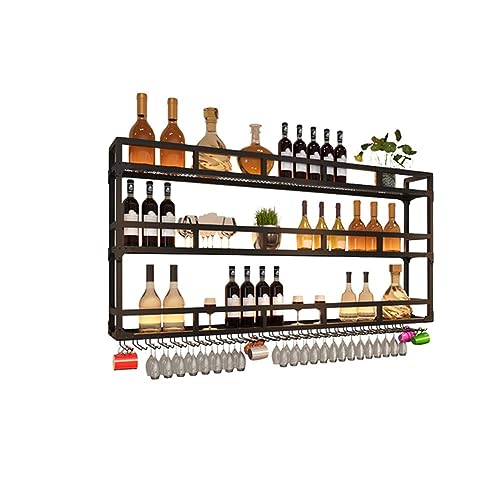 AAOCLO LED-Weinregal zur Wandmontage, anpassbar, Metall, schwebende Regale für Restaurant, Bars, Flaschen, Glashalter mit oben hängendem Kelch (Größe: Schwarz, Farbe: 80 x 25 x 90 cm) von AAOCLO