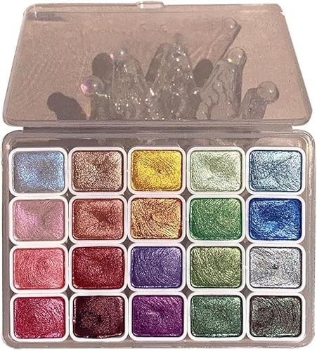 AAPIKA Aquarellmalerei-Set mit 20 Farben, Metallic-Aquarellfarben-Set, Glitzer-Aquarellfarben, fester Farbkasten, Perlglanz-Aquarellfarben-Set für Künstler und Malliebhaber (A) von AAPIKA