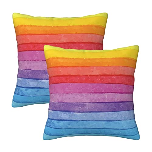 AAPIKA Bunte Regenbogen-Streifen bedruckte Kissenbezüge Set von 2 – quadratischer Kissenbezug, moderner Kissenbezug, 40 x 40 cm von AAPIKA