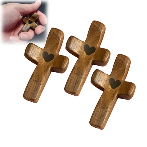 Cross My Heart | Ermutigungsgeschenk, Handheld-Holzkreuz, lindert Angstzustände, Komfortkreuz zum Klipsen, Festhalten und Beten, Taschenkreuz-Geschenk, für Kinder und Erwachsene (3 Stück) von AAPIKA