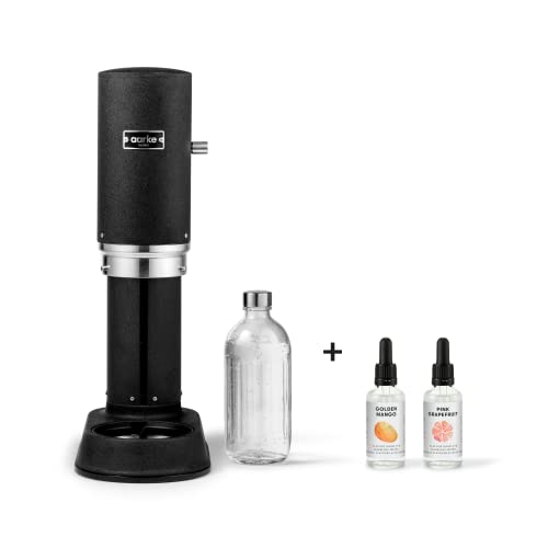 Aarke Carbonator Pro, Wassersprudelmaschine und Soda mit Glasflasche, mattschwarzes Finish + Flavour Drops Aroma Golden Mango & Pink Grapefruit von aarke