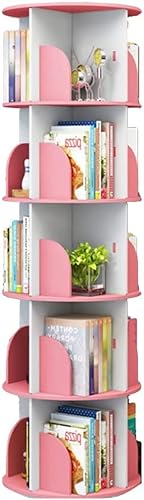 3/4/5 Etagen drehbares weißes Bücherregal um 360 Grad, freistehendes stapelbares Bücherregal, Kinderbücherregal für Wohnzimmer, Arbeitszimmer und Büro (Farbe: Pink-A, Größe: 40 x 97 cm) (Rosa a) von ABBNIA