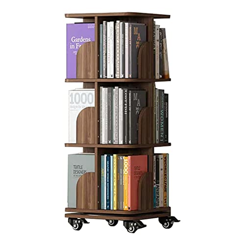 ABBNIA Bücherregale, drehbares Bücherregal, 360°-Regal, bewegliches Bücherregal für Zuhause, mit Rollen, 2/3/4 Schichten, um Platz zu sparen (braun 40 x 40 x 74,5 cm) (braun 40 x 40 x 106 cm) von ABBNIA