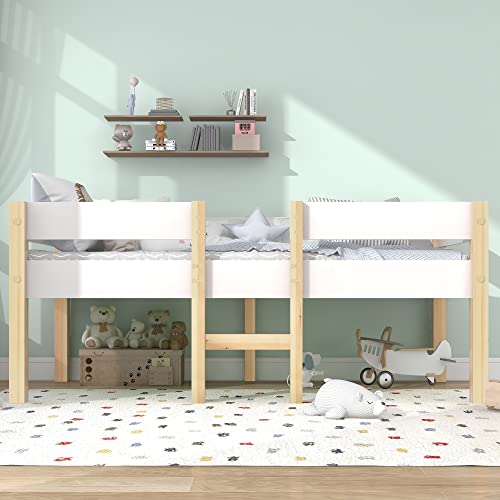 ABERE Bett Kinderbett mit Rausfallschutz, Kiefer-Vollholz-90x190 cm-Weiß & Eiche von ABERE