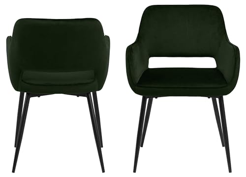 AC Design Furniture Rebecca Esszimmerstühle grün 2er-Set, fürs Esszimmer mit Armlehne, Küchenstuhl, Polsterstuhl, Sitz aus Samt mit Metallbeinen von AC Design Furniture