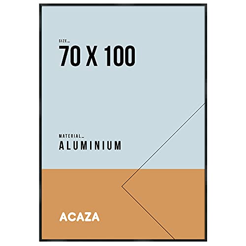 Bilderrahmen Schwarz aus Aluminium 70 x 100 cm, Rahmen für Plakate oder Poster, Groß, mit Plexiglas (1 mm), 9 x 21 mm von ACAZA