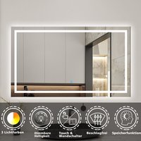 Badspiegel mit Beleuchtung 120x70cm - Kalt/Neutral/Warmweiß Dimmbar+Wand/TouchSchalter+Beschlagfrei von ACEZANBLE