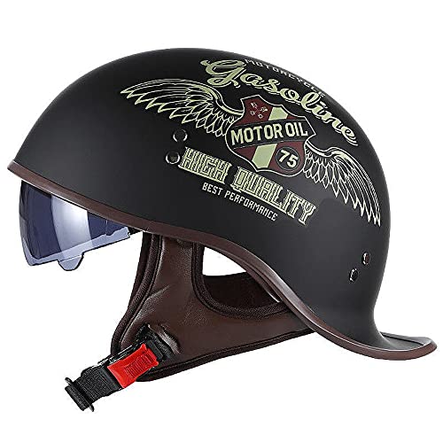 ACLFF Halbschalenhelm Schwalbenschwanz-Design Motorrad-Helm, Helm Roller mit Visier Einstellbar Schnellverschluss-Gurt, für Cruiser Chopper Biker Moped DOT/ECE-Zulassung von ACLFF