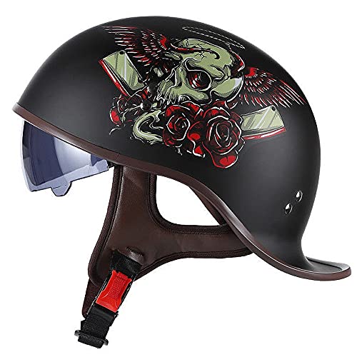 ACLFF Halbschalenhelm Schwalbenschwanz-Design Motorrad-Helm, Helm Roller mit Visier Einstellbar Schnellverschluss-Gurt, für Cruiser Chopper Biker Moped DOT/ECE-Zulassung von ACLFF