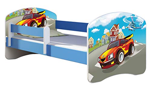 ACMA Kinderbett Jugendbett mit Einer Schublade und Matratze Blau mit Rausfallschutz Lattenrost II 140x70 160x80 180x80 (03 Racing Car, 160x80) von ACMA